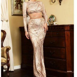 Champagne Sequins Crop top and skirt set
